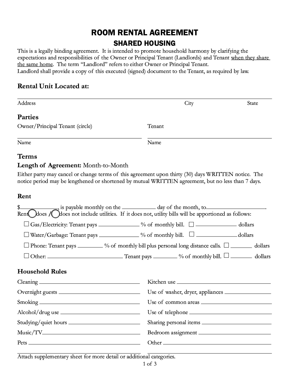 Room Rental Agreement Forms Docs 2023